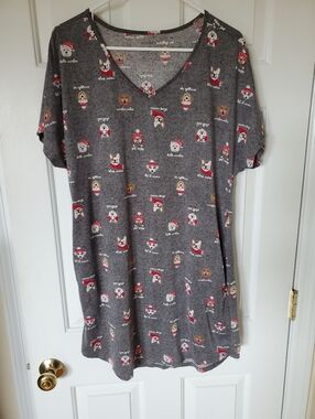 Joyspun Winter Dog Print S-M Pocket Nightgown/Nightshirt